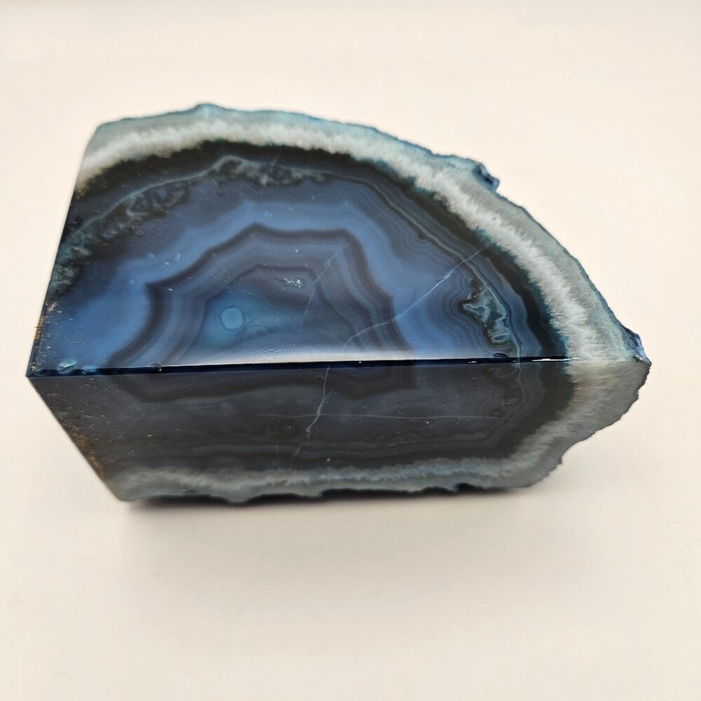 Blue Agate Geode Slice – Polished Display Stone – 4” x 3”